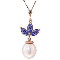 Pearl and Tanzanite Petal Pendant Necklace 4.75ctw in 9ct Rose Gold