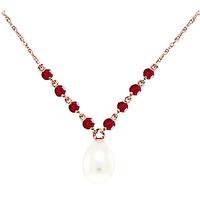 Pearl and Ruby by the Yard Pendant Necklace 5.0ctw in 9ct Rose Gold