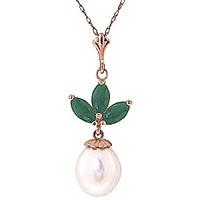 Pearl and Emerald Petal Pendant Necklace 4.75ctw in 9ct Rose Gold