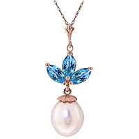 pearl and blue topaz petal pendant necklace 475ctw in 9ct rose gold