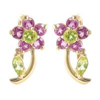 Peridot and Amethyst Flower Stud Earrings 1.72ctw in 9ct Gold