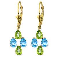 Peridot and Blue Topaz Drop Earrings 4.5ctw in 9ct Gold