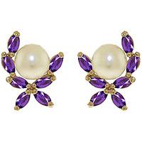 Pearl and Amethyst Ivy Stud Earrings 3.25ctw in 9ct Gold