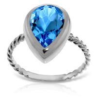 Pear Cut Blue Topaz Ring 4.0ct in 9ct White Gold