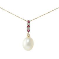 pearl ruby and diamond pendant necklace 412ctw in 9ct gold