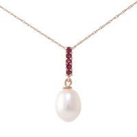 Pearl and Ruby Pendant Necklace 4.2ctw in 9ct Rose Gold