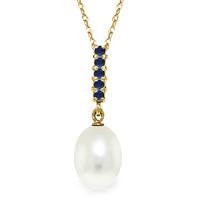 Pearl and Sapphire Pendant Necklace 4.2ctw in 9ct Gold