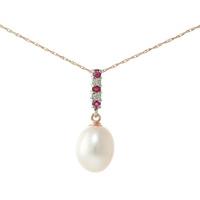 Pearl, Ruby and Diamond Pendant Necklace 4.12ctw in 9ct Rose Gold