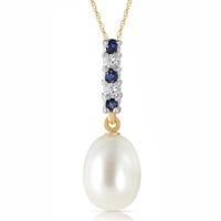 Pearl, Sapphire and Diamond Pendant Necklace 4.12ctw in 9ct Gold