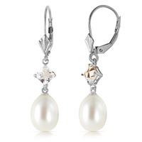 Pearl and White Topaz Drop Earrings 9.0ctw in 9ct White Gold