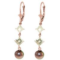 pearl and aquamarine drop earrings 65ctw in 9ct rose gold