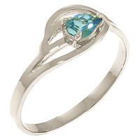 Pear Cut Blue Topaz Ring 0.3ct in 9ct White Gold