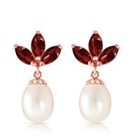 Pearl and Garnet Petal Drop Earrings 9.5ctw in 9ct Rose Gold