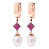 Pearl and Ruby Droplet Huggie Earrings 9.5ctw in 9ct Rose Gold