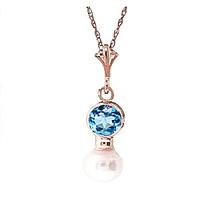 Pearl and Blue Topaz Pendant Necklace 1.23ctw in 9ct Rose Gold