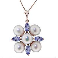 Pearl and Tanzanite Pendant Necklace 6.3ctw in 9ct Rose Gold