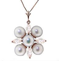 Pearl and White Topaz Pendant Necklace 6.3ctw in 9ct Rose Gold