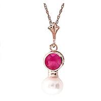 pearl and ruby pendant necklace 123ctw in 9ct rose gold