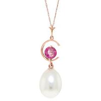 pearl and pink topaz pendant necklace 45ctw in 9ct rose gold