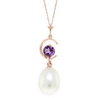 Pearl and Amethyst Pendant Necklace 4.5ctw in 9ct Rose Gold