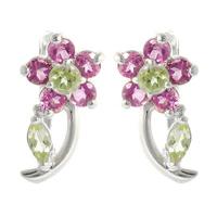 Peridot and Amethyst Flower Stud Earrings 1.72ctw in 9ct White Gold