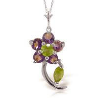 Peridot and Amethyst Flower Petal Pendant Necklace 0.87ctw in 9ct White Gold