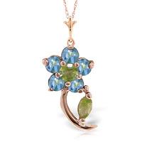 Peridot and Blue Topaz Flower Petal Pendant Necklace 0.87ctw in 9ct Rose Gold