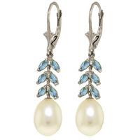 pearl and blue topaz drop earrings 92ctw in 9ct white gold