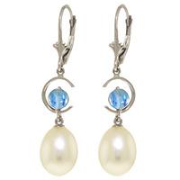 pearl and blue topaz drop earrings 90ctw in 9ct white gold