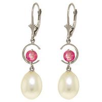 Pearl and Pink Topaz Drop Earrings 9.0ctw in 9ct White Gold