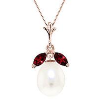 pearl and garnet pendant necklace 45ctw in 9ct rose gold