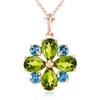 Peridot and Blue Topaz Sunflower Pendant Necklace 2.43ctw in 9ct Rose Gold