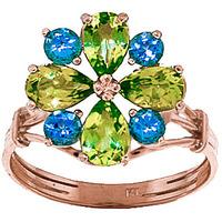 Peridot and Blue Topaz Sunflower Cluster Ring 2.43ctw in 9ct Rose Gold