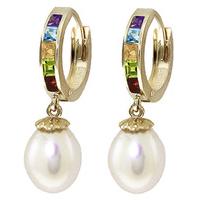 Pearl, Amethyst and Blue Topaz Earrings 9.0ctw in 9ct Gold