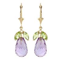 Peridot and Amethyst Drop Earrings 14.4ctw in 9ct Gold