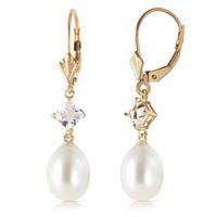 Pearl and White Topaz Drop Earrings 9.0ctw in 9ct Gold