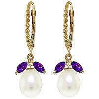 Pearl and Amethyst Snowdrop Twist Earrings 9.0ctw in 9ct Gold