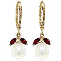 Pearl and Garnet Snowdrop Twist Earrings 9.0ctw in 9ct Gold