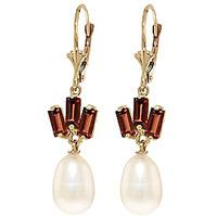 Pearl and Garnet Ternary Drop Earrings 9.35ctw in 9ct Gold