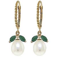 Pearl and Emerald Snowdrop Twist Earrings 9.0ctw in 9ct Gold