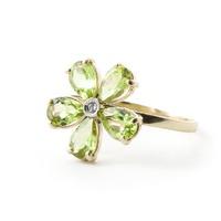 Peridot and Diamond Five Petal Ring 2.2ctw in 9ct Gold