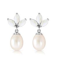 Pearl and Opal Petal Drop Earrings 9.5ctw in 9ct White Gold