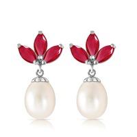 pearl and ruby petal drop earrings 95ctw in 9ct white gold