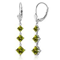 Peridot Three Stone Drop Earrings 4.79ctw in 9ct White Gold