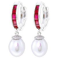 Pearl and Ruby Huggie Earrings 9.3ctw in 9ct White Gold