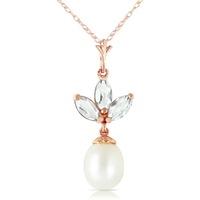 Pearl and Green Amethyst Petal Pendant Necklace 4.75ctw in 9ct Rose Gold