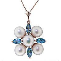 Pearl and Blue Topaz Pendant Necklace 6.3ctw in 9ct Rose Gold