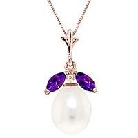 Pearl and Amethyst Pendant Necklace 4.5ctw in 9ct Rose Gold