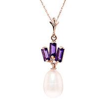 Pearl and Amethyst Ternary Pendant Necklace 4.68ctw in 9ct Rose Gold