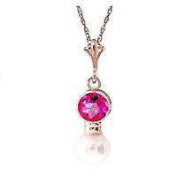 Pearl and Pink Topaz Pendant Necklace 1.23ctw in 9ct Rose Gold